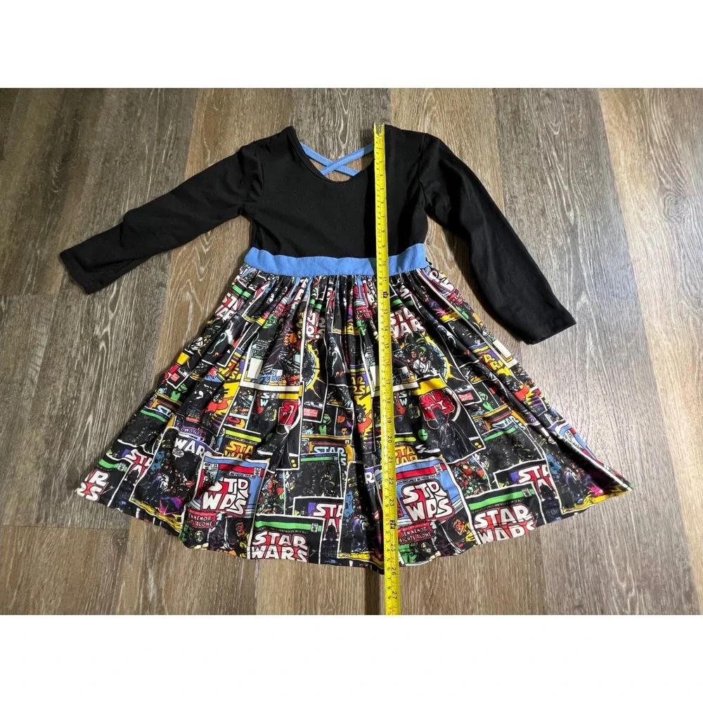Star Wars Comic Print Dress Kids 10 Black Blue‎ Long Sleeve Cross Back Skirt